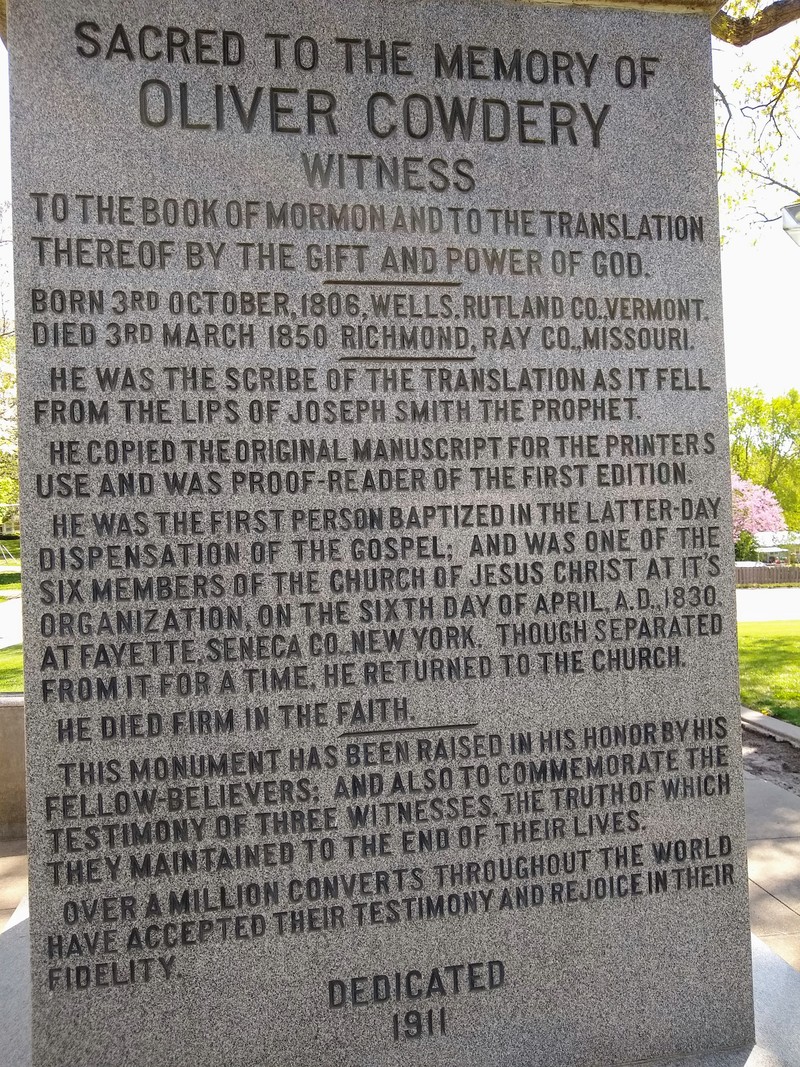 Sacred to the Memory of Oliver Cowdery Witness