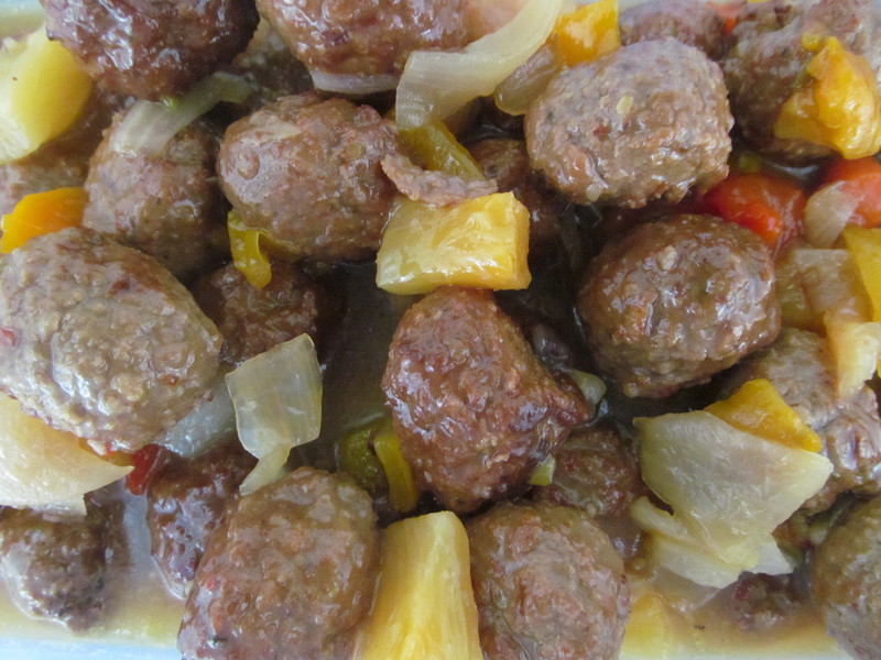 Sweet and Sour Meatballs with a choice of brown and white rice