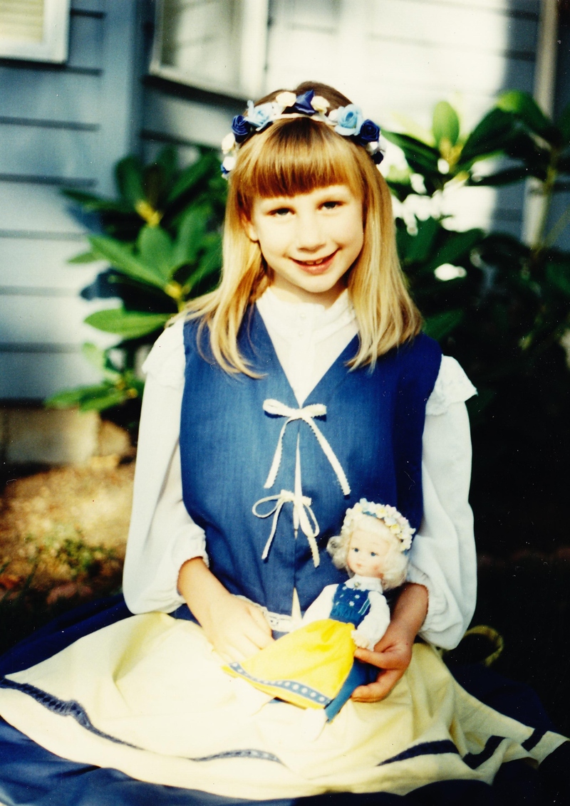 Stacia in her Swedish outfit that Lois made. Oregon.