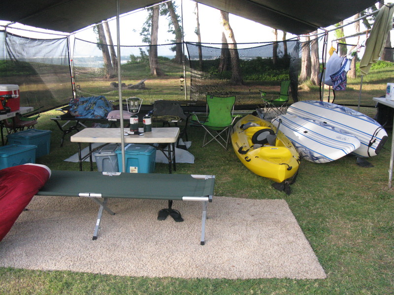 Water sport equipment is a great thing to have when camping next to the ocean.