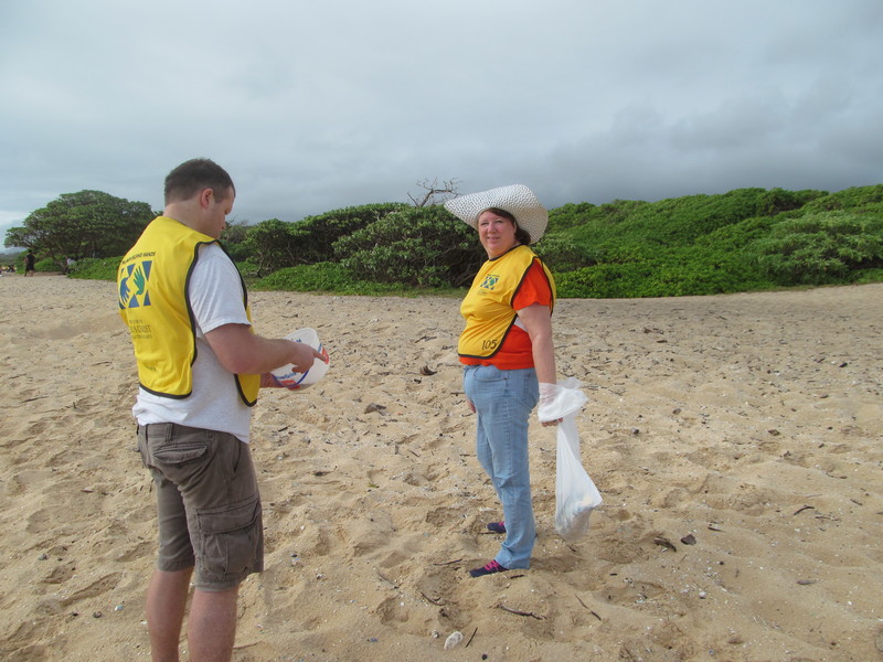 Bishop Dave Hunter and Lois Colton picking up trash during the 26 Apr 2014 Helping Hands.