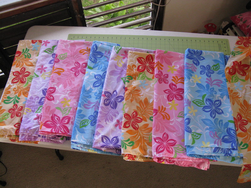 Tablecloths Lois made. 11 so far with 2 to go.