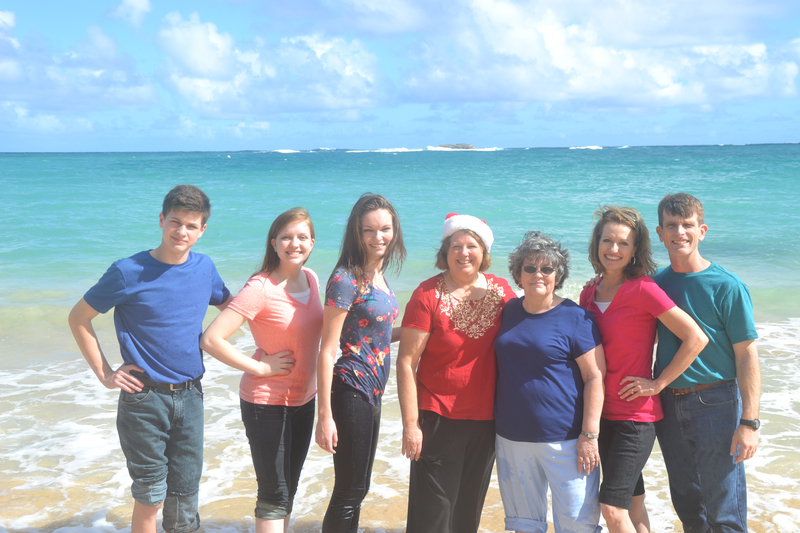 Hyrum, Ashton, Andrea, Lois, Saundra, Troy, Sharon, at Hukilau Beach